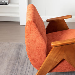 Armchair with Solid Wood Frame in Orange Chenille