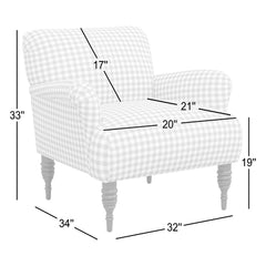 Armchair with Tan Gingham Plaid Upholstery and Espresso Wood Legs