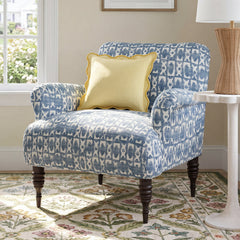 Armchair with Tan Gingham Plaid Upholstery and Espresso Wood Legs
