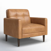 Armchair with Tufted Back in Cognac Brown Pebbled Faux Leather