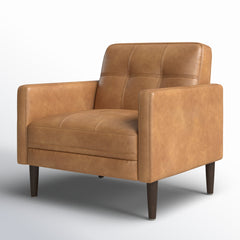 Armchair with Tufted Back in Cognac Brown Pebbled Faux Leather