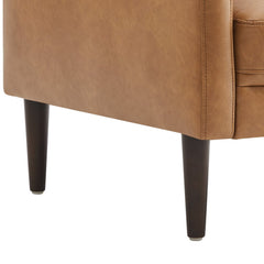 Armchair with Tufted Back in Cognac Brown Pebbled Faux Leather