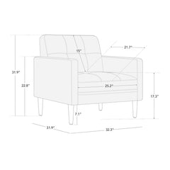 Armchair with Tufted Back in Cognac Brown Pebbled Faux Leather