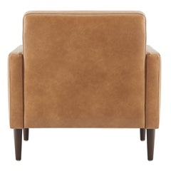 Armchair with Tufted Back in Cognac Brown Pebbled Faux Leather