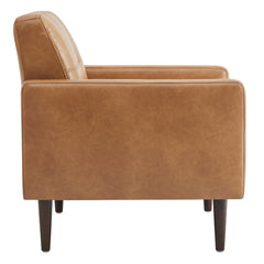 Armchair with Tufted Back in Cognac Brown Pebbled Faux Leather