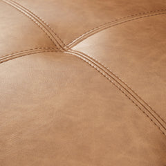 Armchair with Tufted Back in Cognac Brown Pebbled Faux Leather