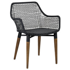 Armchair with Wicker Back and Solid Wood Legs in Black