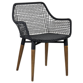 Armchair with Wicker Back and Solid Wood Legs in Black