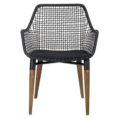 Armchair with Wicker Back and Solid Wood Legs in Black