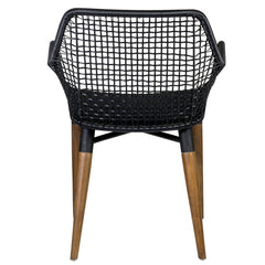 Armchair with Wicker Back and Solid Wood Legs in Black