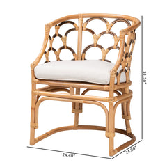 Armchair with Wicker Frame in White Cotton Upholstery