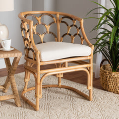 Armchair with Wicker Frame in White Cotton Upholstery