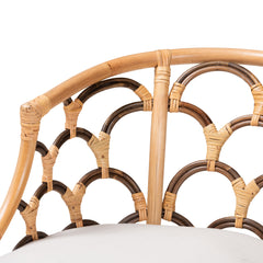 Armchair with Wicker Frame in White Cotton Upholstery
