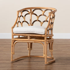 Armchair with Wicker Frame in White Cotton Upholstery