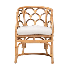 Armchair with Wicker Frame in White Cotton Upholstery