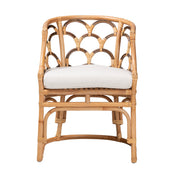 Armchair with Wicker Frame in White Cotton Upholstery