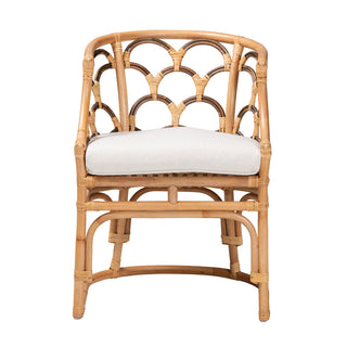 Armchair with Wicker Frame in White Cotton Upholstery