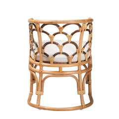 Armchair with Wicker Frame in White Cotton Upholstery
