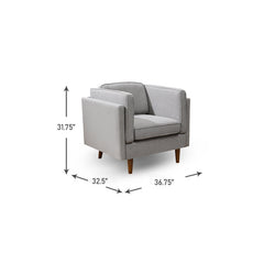 Armchair, Wood Frame, Gray Fabric with Brown Legs