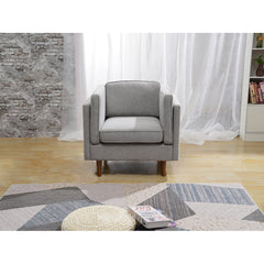 Armchair, Wood Frame, Gray Fabric with Brown Legs