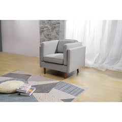 Armchair, Wood Frame, Gray Fabric with Brown Legs