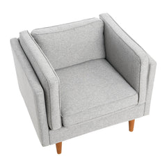 Armchair, Wood Frame, Gray Fabric with Brown Legs