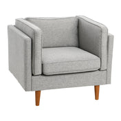 Armchair, Wood Frame, Gray Fabric with Brown Legs