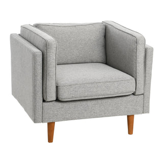 Armchair, Wood Frame, Gray Fabric with Brown Legs