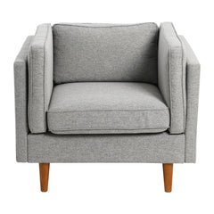 Armchair, Wood Frame, Gray Fabric with Brown Legs