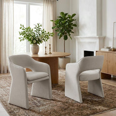 Armchairs, Set of 2, Beige Fabric with Manufactured Wood Frame