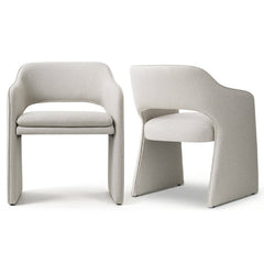 Armchairs, Set of 2, Beige Fabric with Manufactured Wood Frame