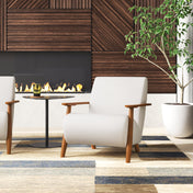 Armchairs, Set of 2, Beige Linen with Brown Wood Legs