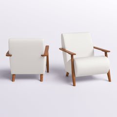 Armchairs, Set of 2, Beige Linen with Brown Wood Legs