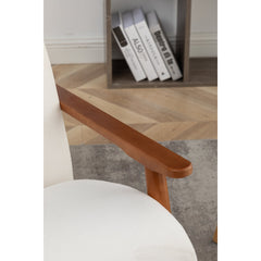 Armchairs, Set of 2, Beige Linen with Brown Wood Legs
