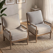 Armchairs, Set of 2, Beige Polyester with Solid Wood Frame