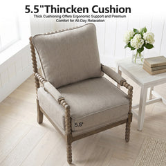 Armchairs, Set of 2, Beige Polyester with Solid Wood Frame