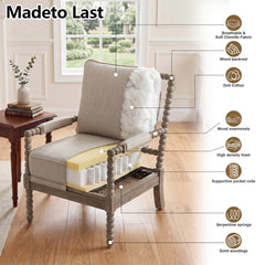 Armchairs, Set of 2, Beige Polyester with Solid Wood Frame