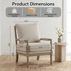 Armchairs, Set of 2, Beige Polyester with Solid Wood Frame
