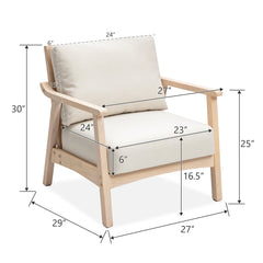Armchairs, Set of 2, Beige Polyester with Solid Wood Legs