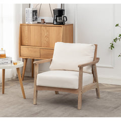 Armchairs, Set of 2, Beige Polyester with Solid Wood Legs