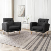 Armchairs, Set of 2, Black Boucle, Gold Metal Legs