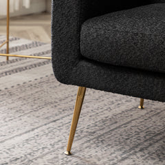 Armchairs, Set of 2, Black Boucle, Gold Metal Legs