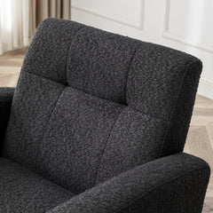Armchairs, Set of 2, Black Boucle, Gold Metal Legs