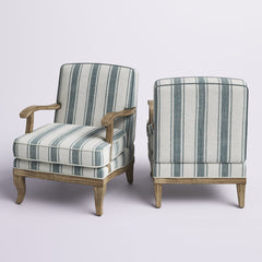Armchairs, Set of 2, Blue Polyester with Brown Wood Legs