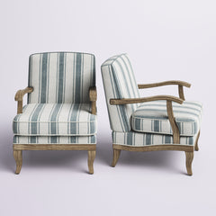 Armchairs, Set of 2, Blue Polyester with Brown Wood Legs