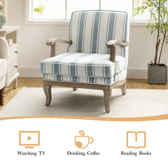 Armchairs, Set of 2, Blue Polyester with Brown Wood Legs
