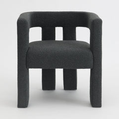 Armchairs, Set of 2, Charcoal Polyester Blend Boucle with Square Arms