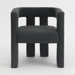 Armchairs, Set of 2, Charcoal Polyester Blend Boucle with Square Arms