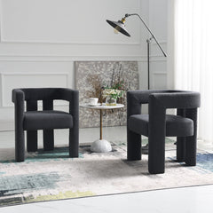 Armchairs, Set of 2, Charcoal Polyester Blend Boucle with Square Arms