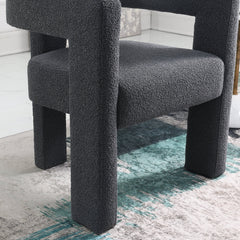 Armchairs, Set of 2, Charcoal Polyester Blend Boucle with Square Arms